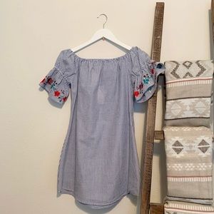 Seersucker Embroidered Dress